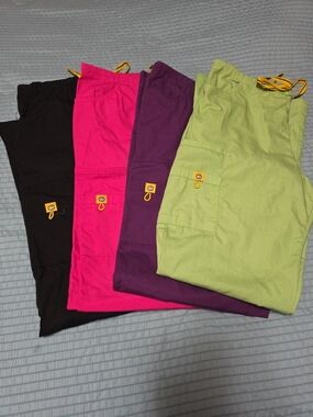 4pc BUNDLE! Colorful Cargo Scrub Pants - Black, Hot Pink, Purple, Lime Green